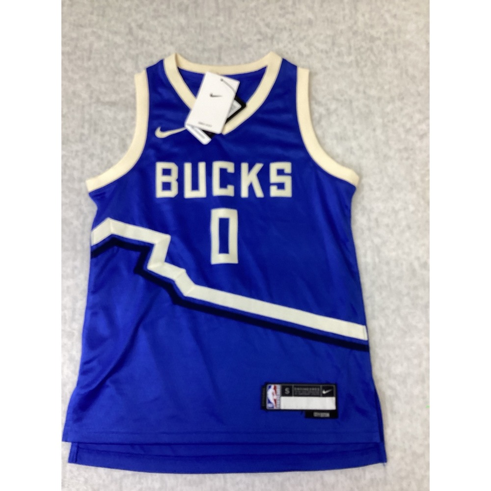 Nike‎ Damian Lillard Milwaukee Bucks City Edition Jersey Kids Small 8 Blue 0